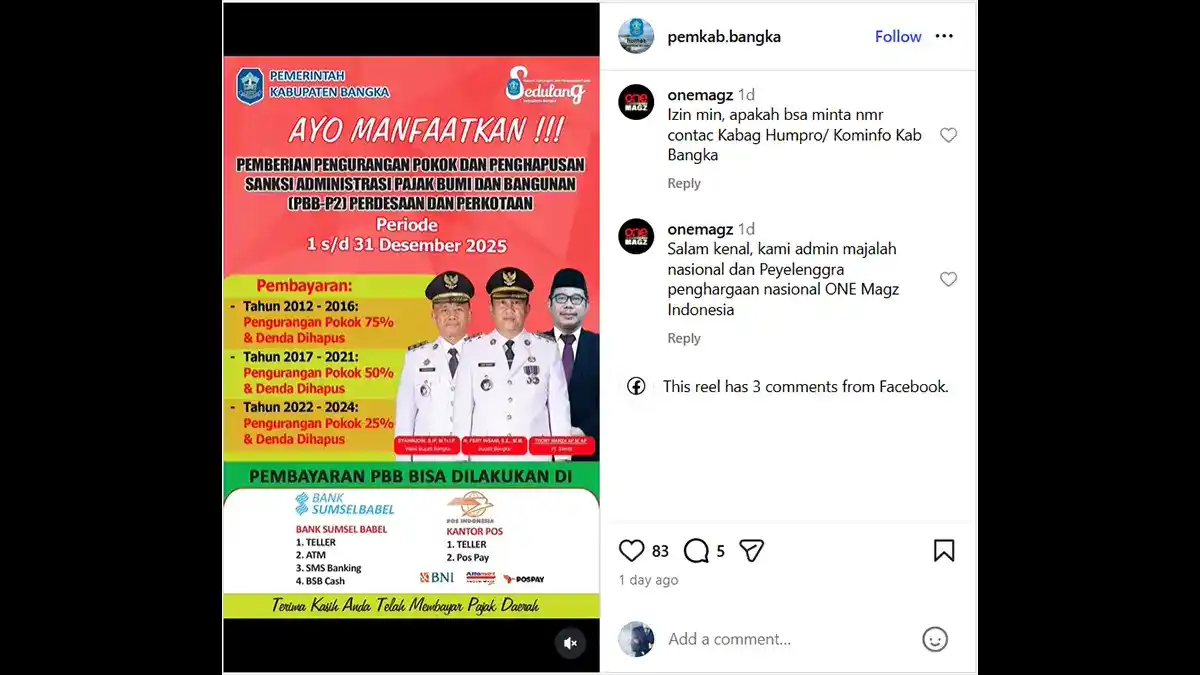 Pemkab Bangka Beri Diskon dan Pemutihan PBB-P2 Selama Satu Bulan