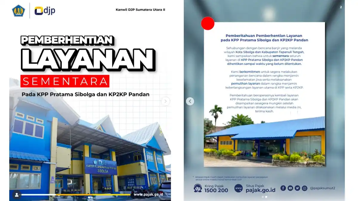 Exterior of KPP Pratama Sibolga tax office affected by flood