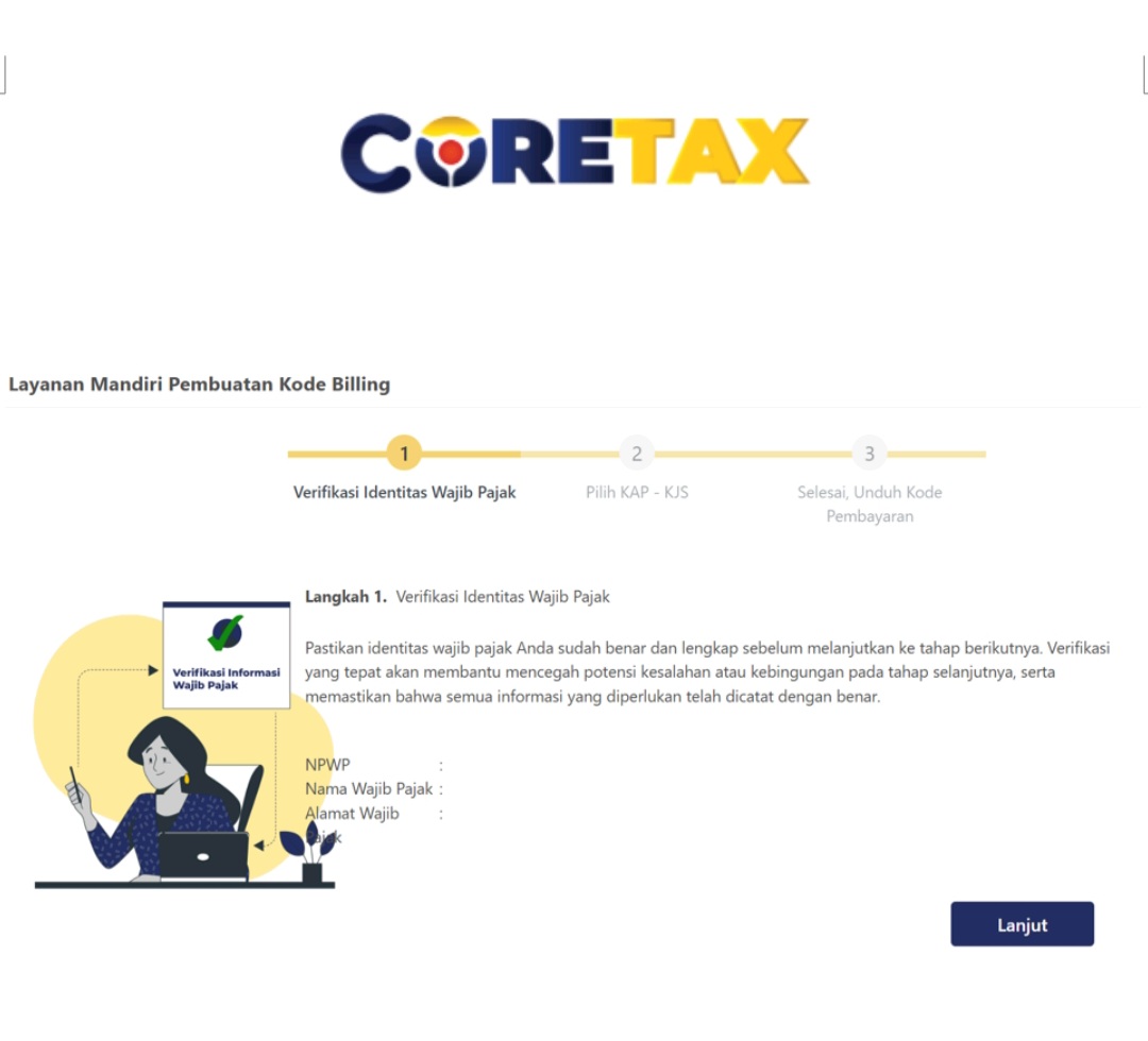 Screenshot of Coretax interface on the Directorate General of Taxes portal