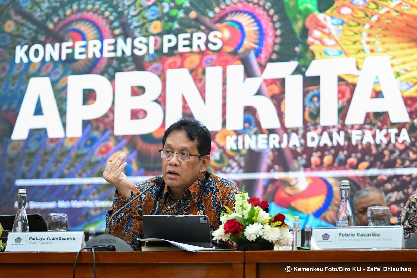 Finance Minister Purbaya Yudhi Sadewa speaking at press conference in Jakarta