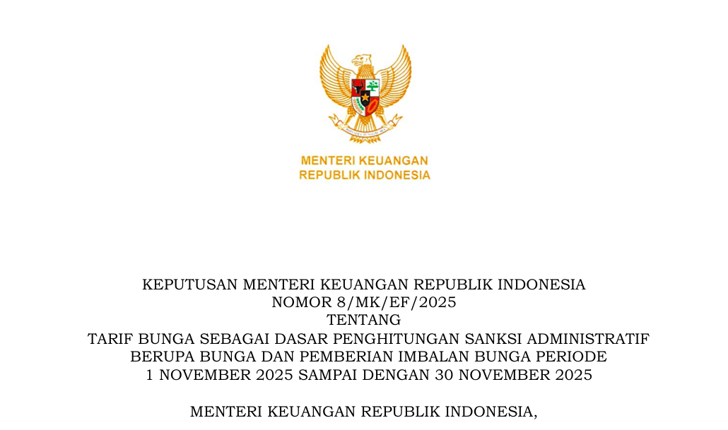 Screenshot of the Ministry of Finance announcement on tax penalty interest rates for November 2025