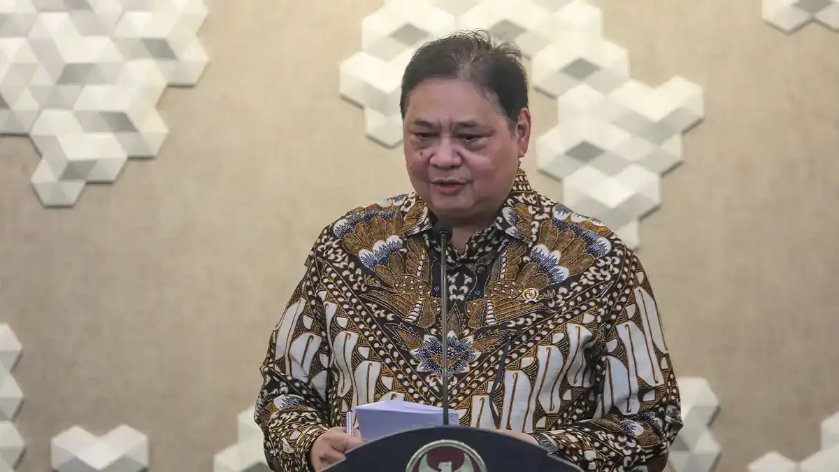 Airlangga Hartarto speaking at press conference on OECD accession