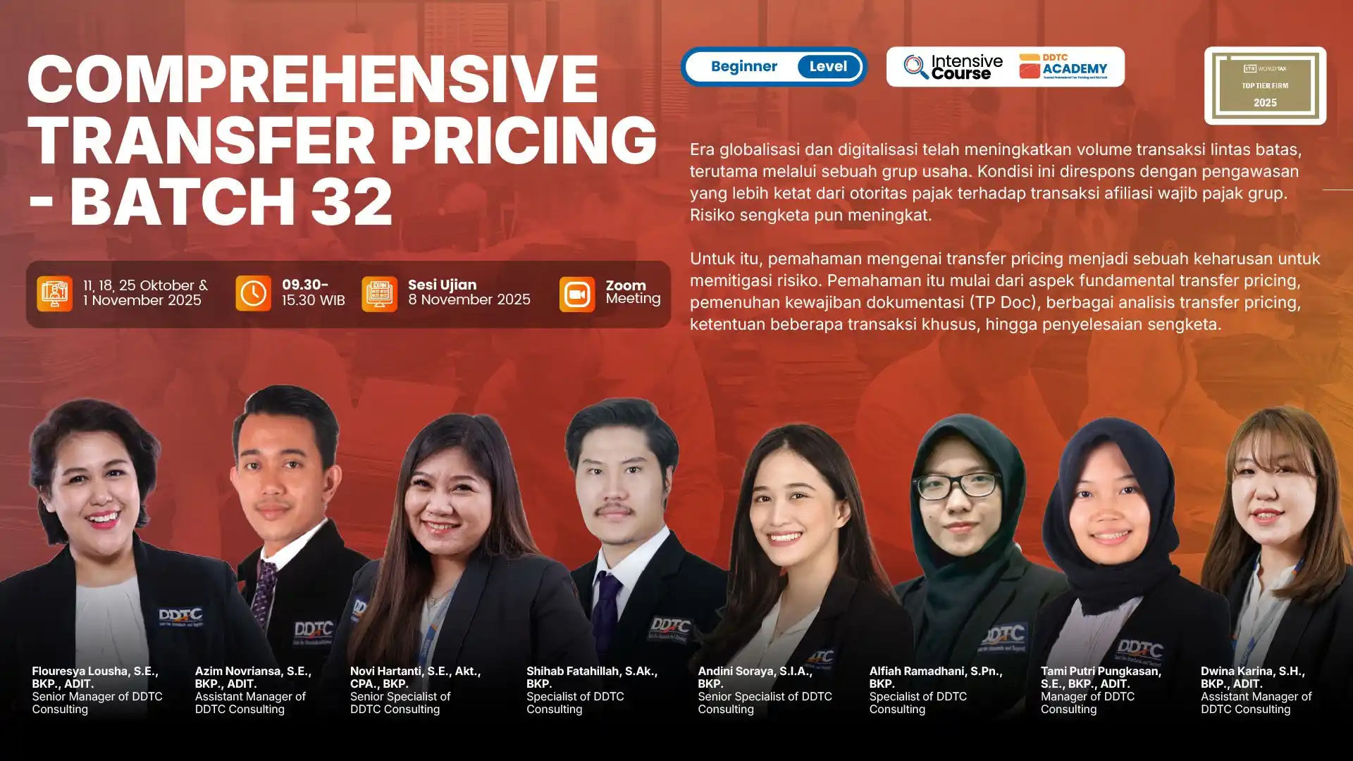 Poster for DDTC Academy Transfer Pricing intensive course