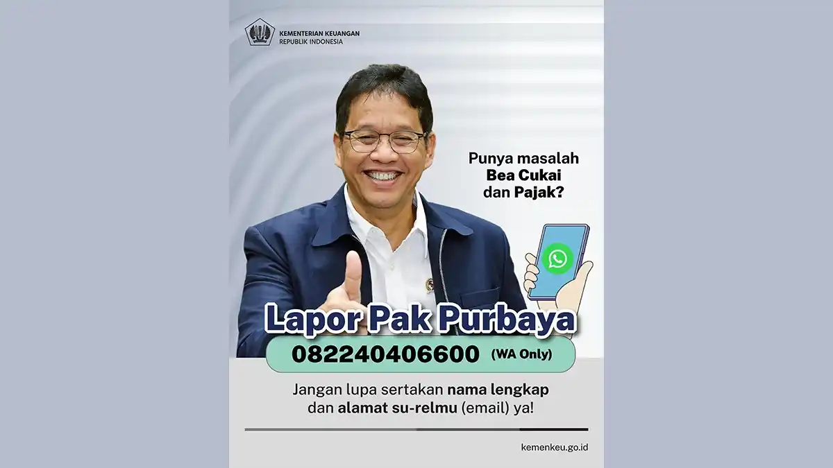 Minister Purbaya Yudhi Sadewa announcing WhatsApp complaint service