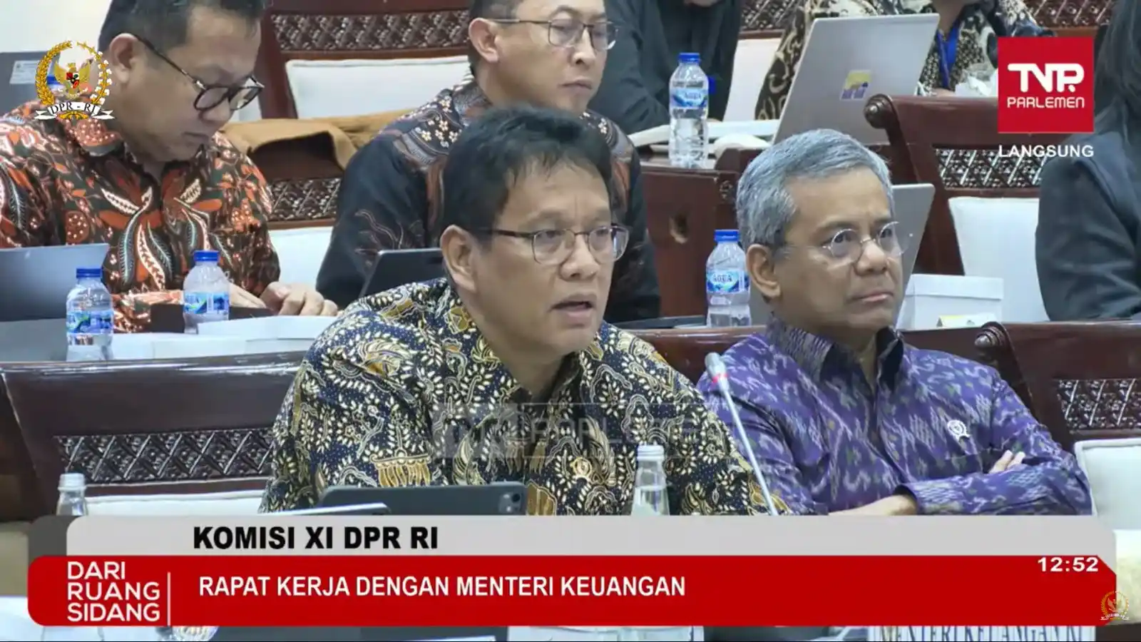 Finance Minister Purbaya Yudhi Sadewa speaking at DPR Commission XI meeting